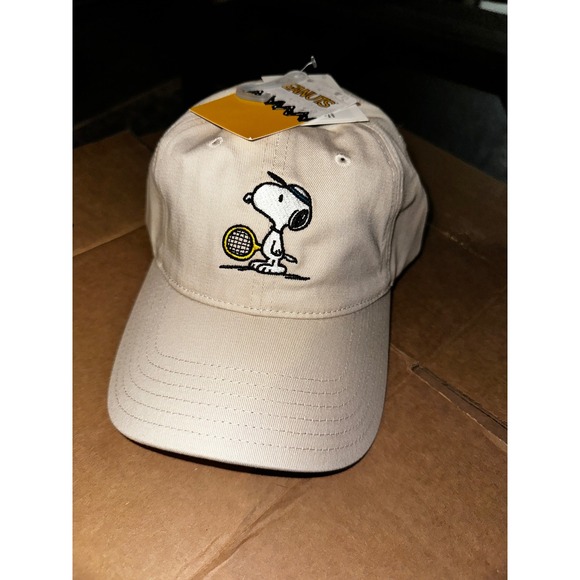 Peanuts Other - Peanuts Snoopy Tennis Baseball Hat Beige Khaki Embroidered Adjustable Cap NWT